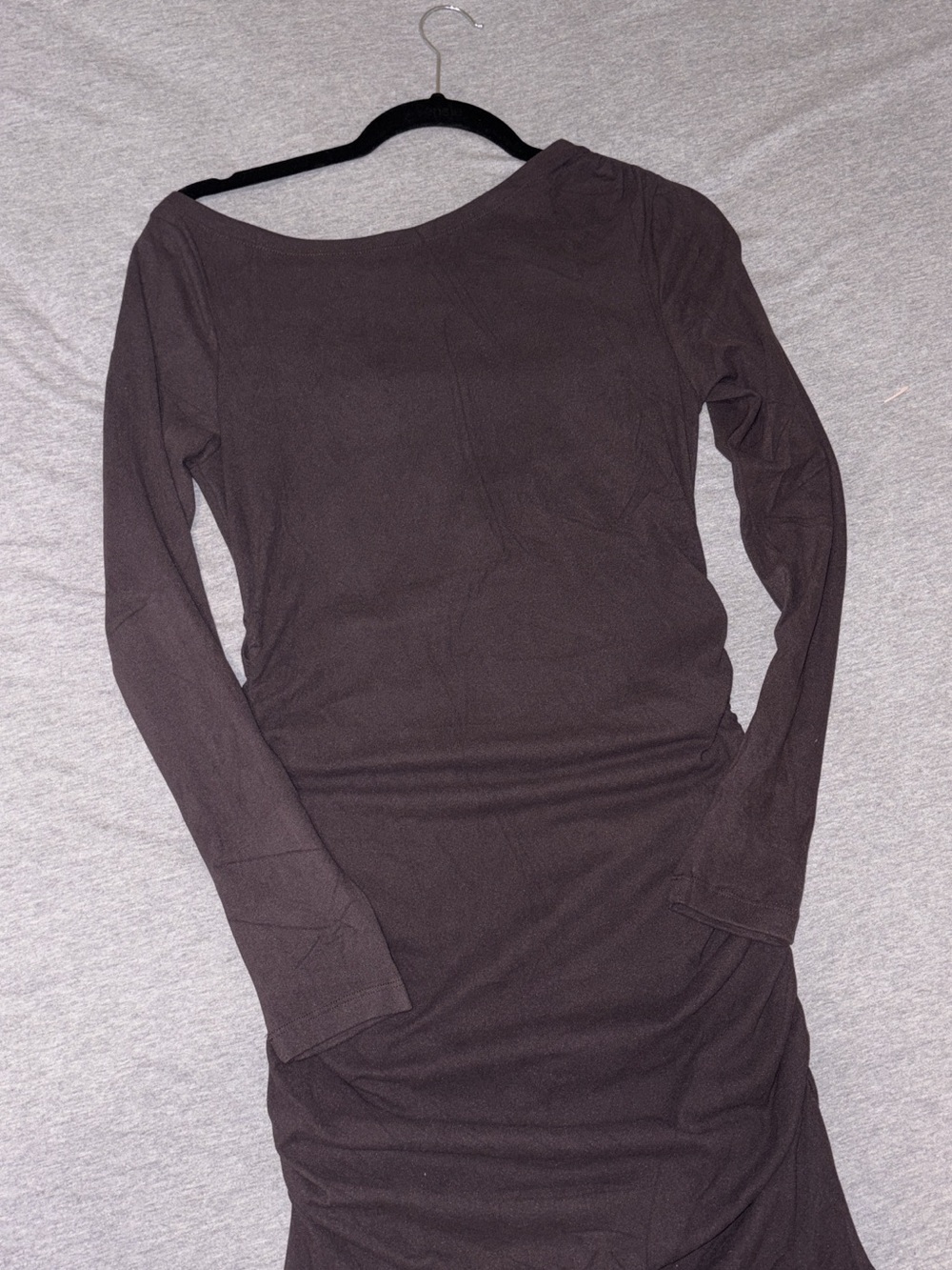 Long Sleeve Boatneck Bodycon Dress - Grey